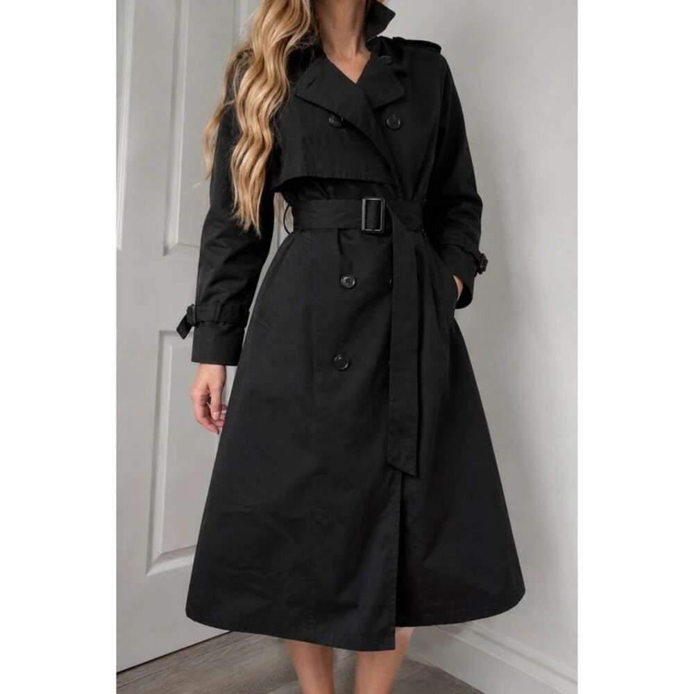 Vintage Cambridge Hong Kong Black Double-Breasted Long Trench Coat 8 women's new